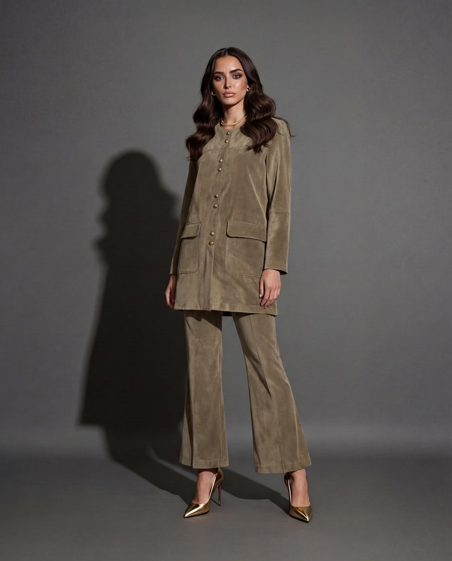 Suede Midi Jacket Set