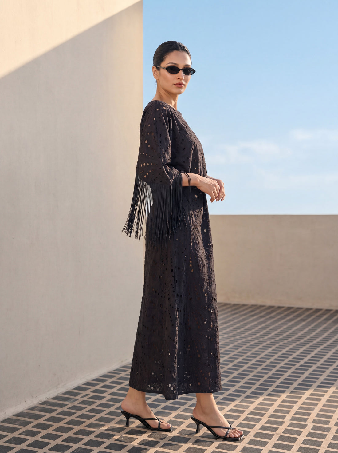 Noir Fringe Eyelet Dress