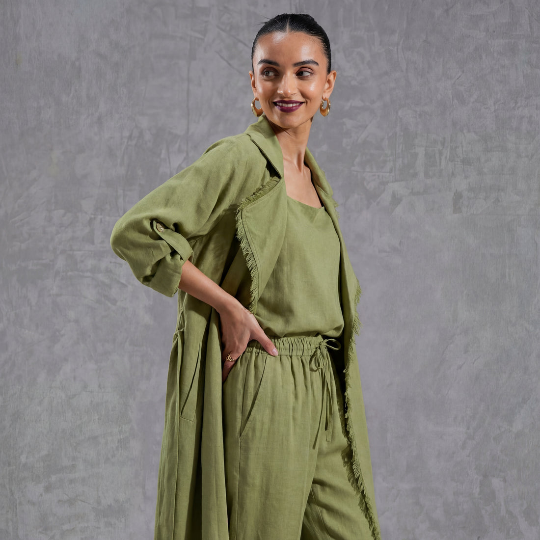 Frayed Trim Shrug Set