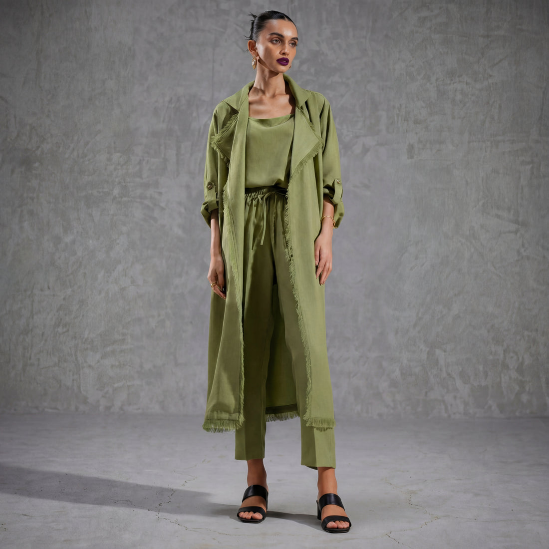 Frayed Trim Shrug Set