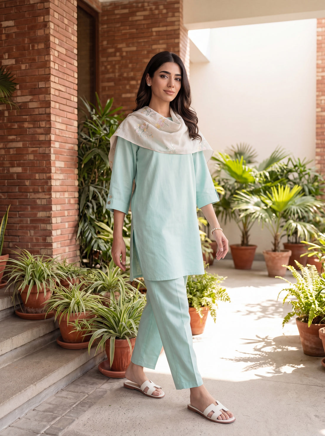 2-piece linen set: relaxed kurta with tapered pants