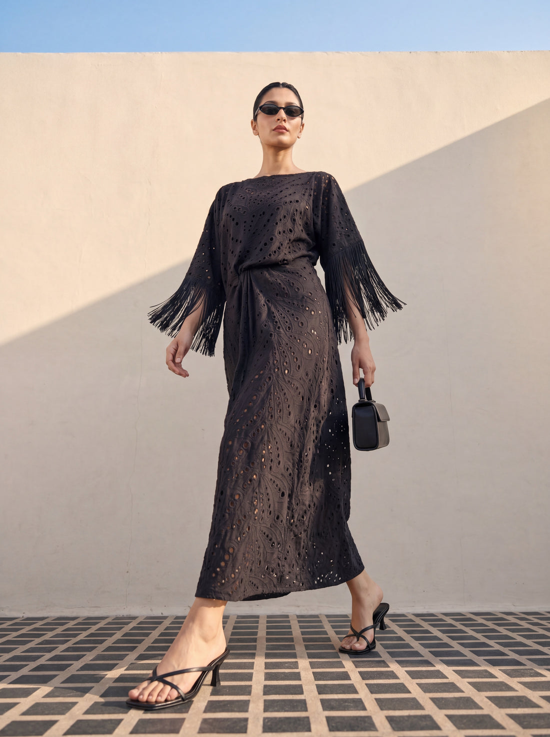 Noir Fringe Eyelet Dress