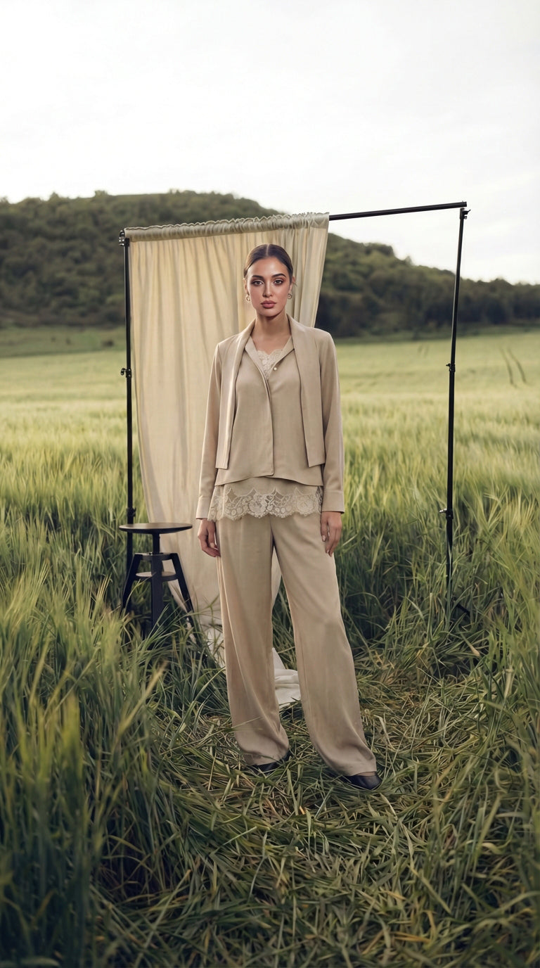 Scalloped Matt Twill Long  Co-ord