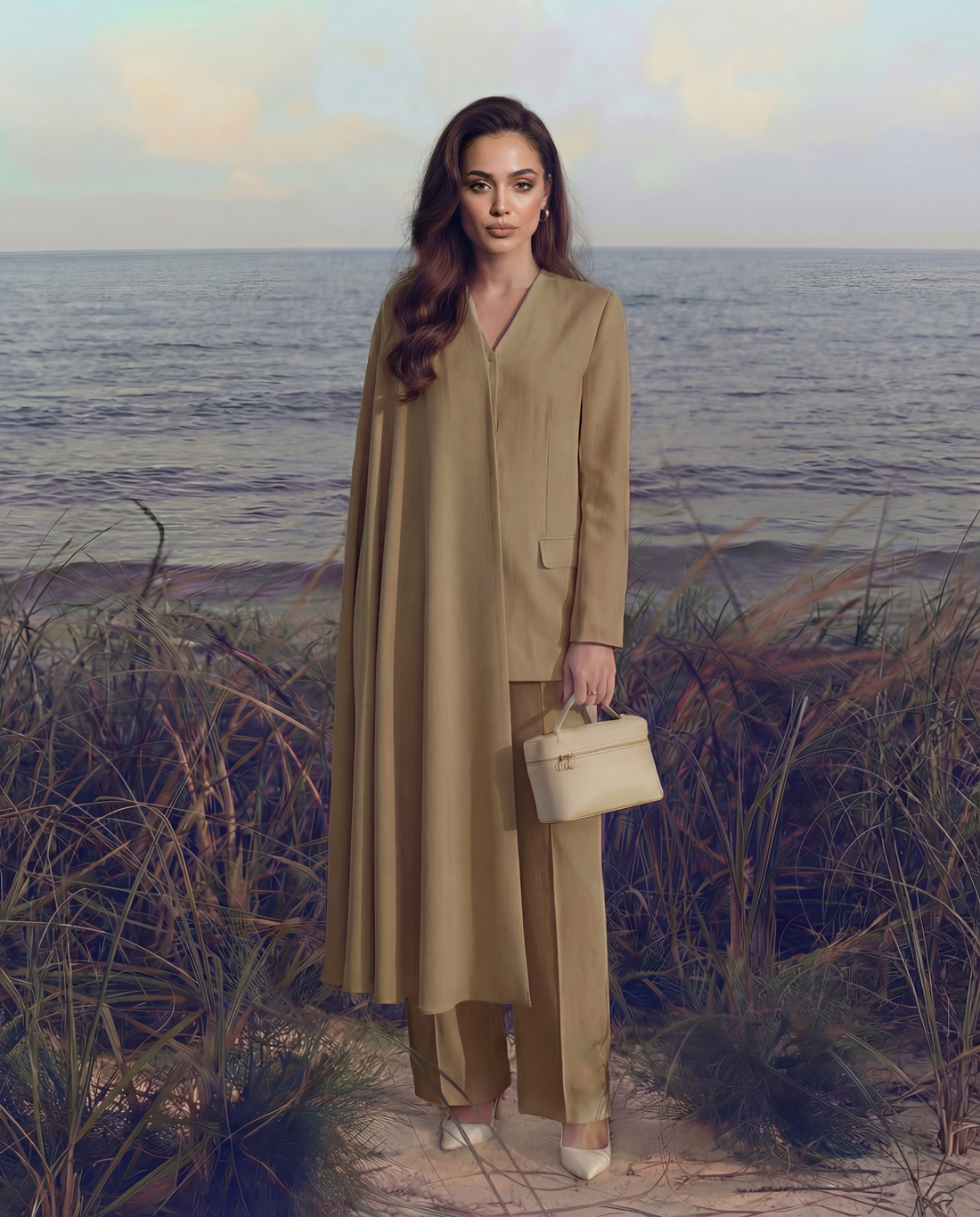 Ivory Silk Blazer Set