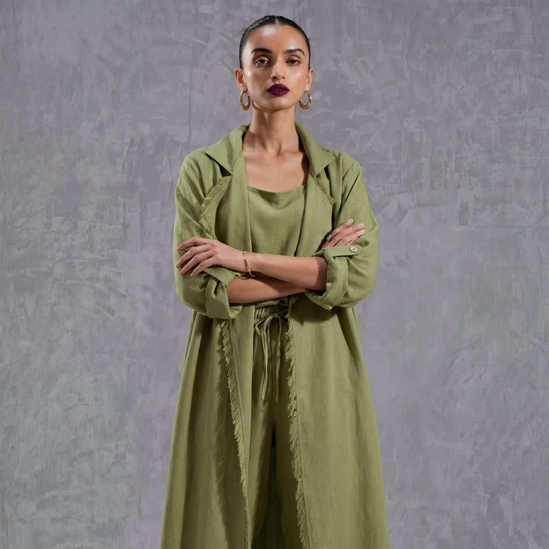 Frayed Trim Shrug Set