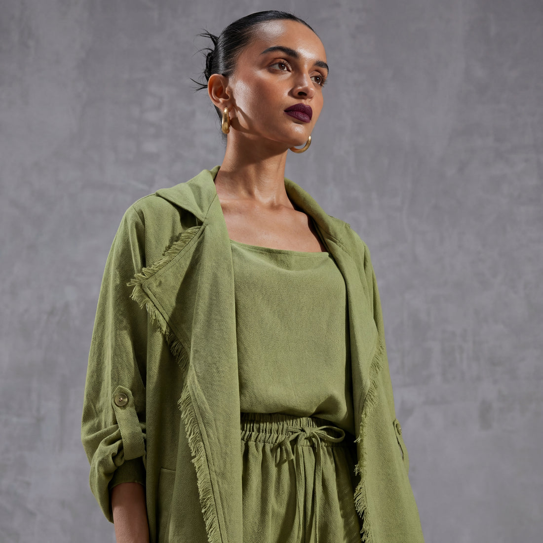 Frayed Trim Shrug Set