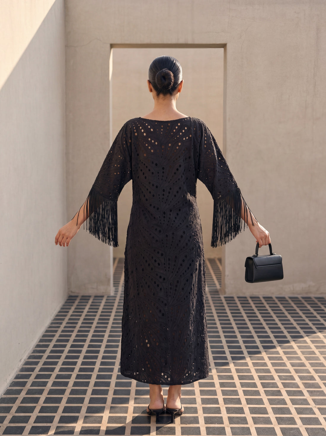 Noir Fringe Eyelet Dress