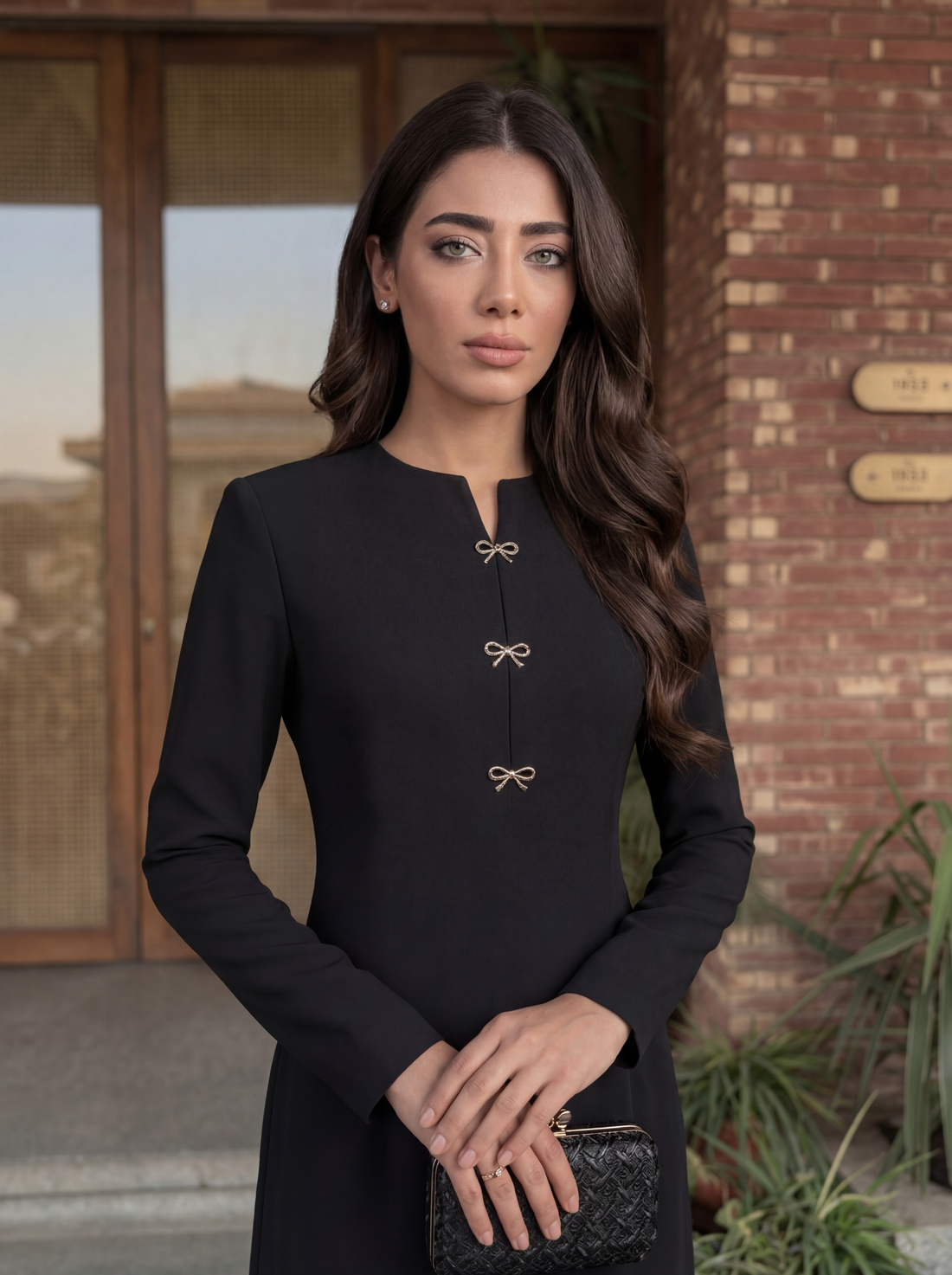 Elegant long dress with a clean, tailored silhouette
