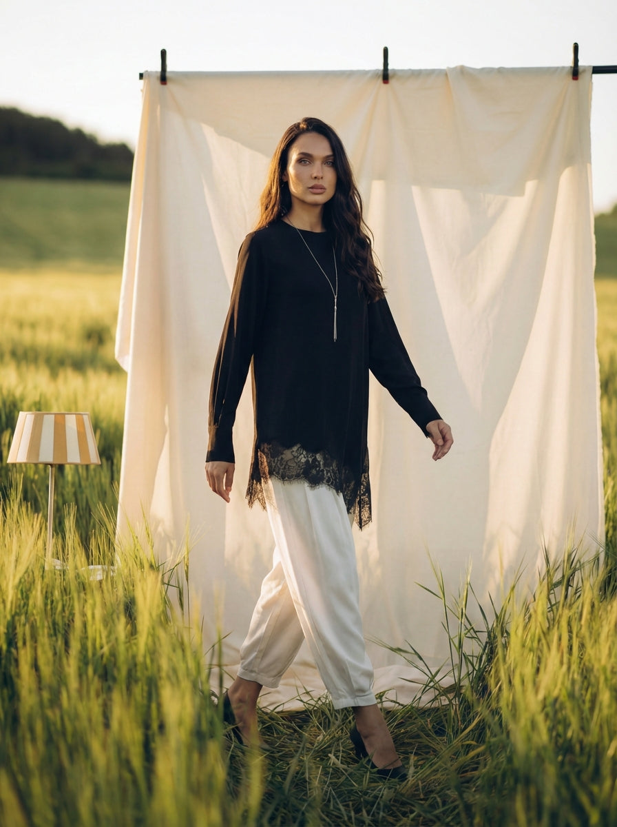 Laced Tunic with Cuffed Pants