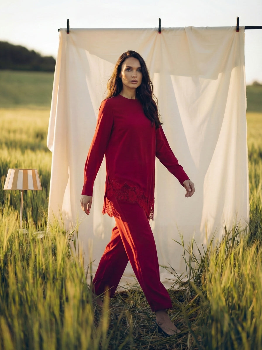 Laced Tunic with Cuffed Pants
