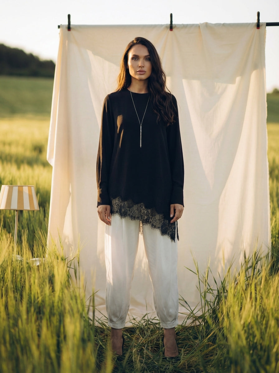 Laced Tunic with Cuffed Pants