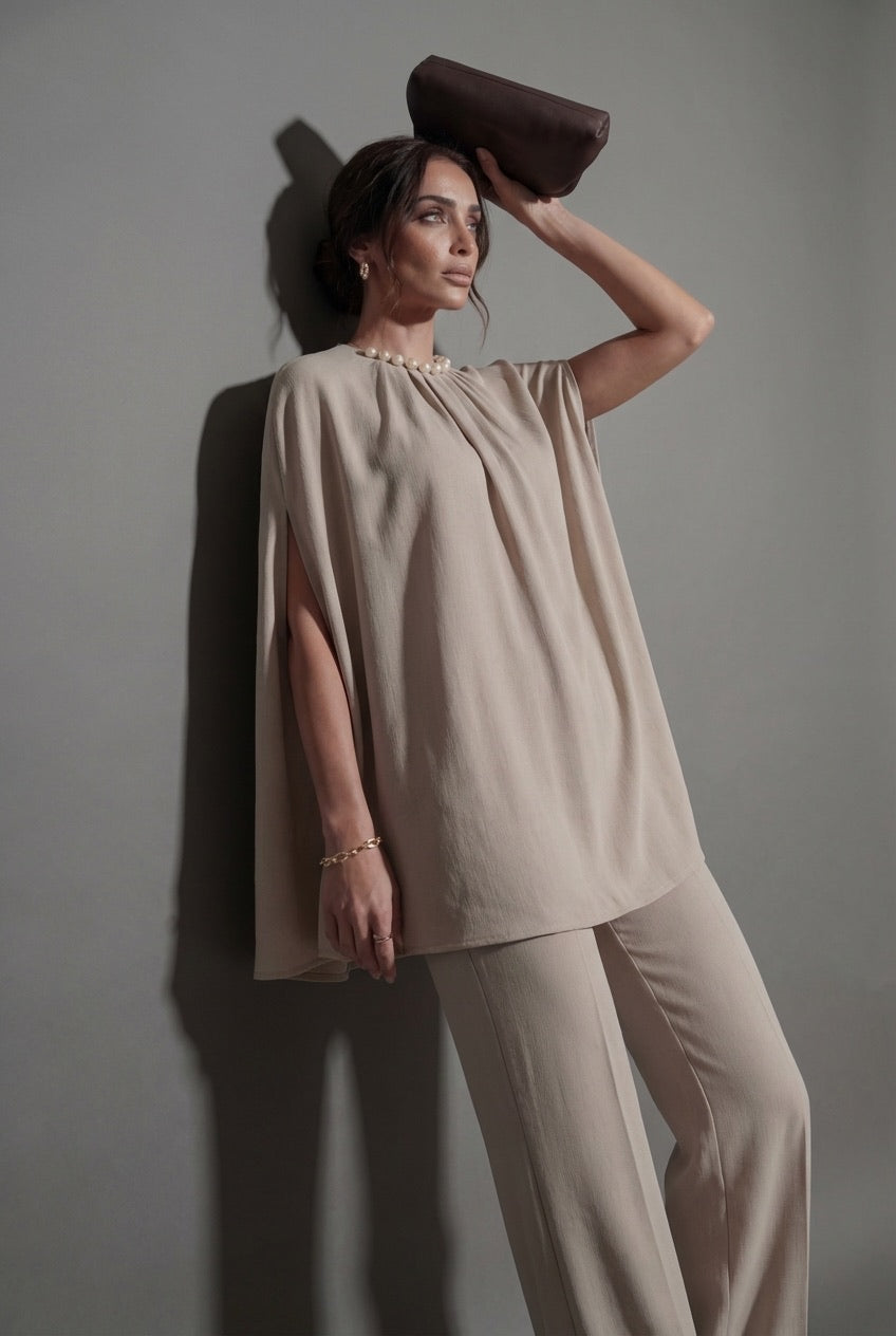 Pearl Embellished Cape Set