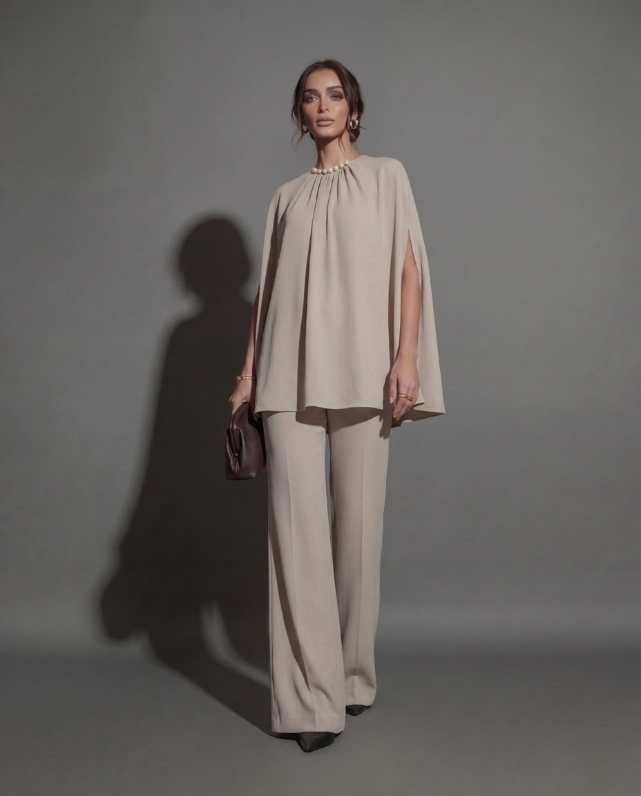 Pearl Embellished Cape Set