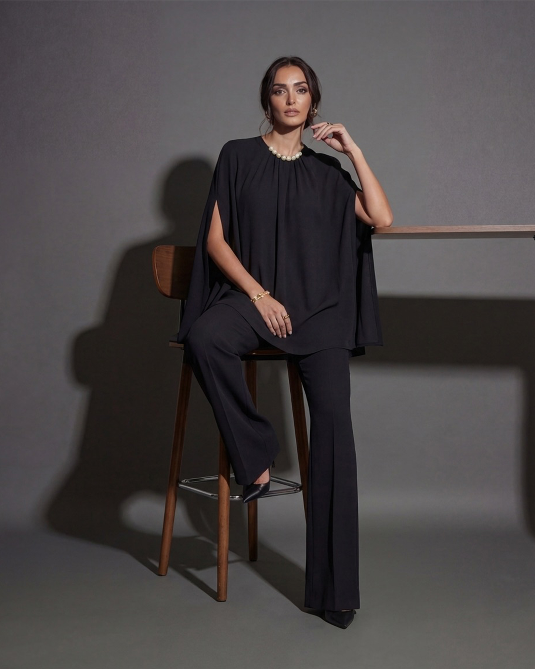 Pearl Embellished Cape Set