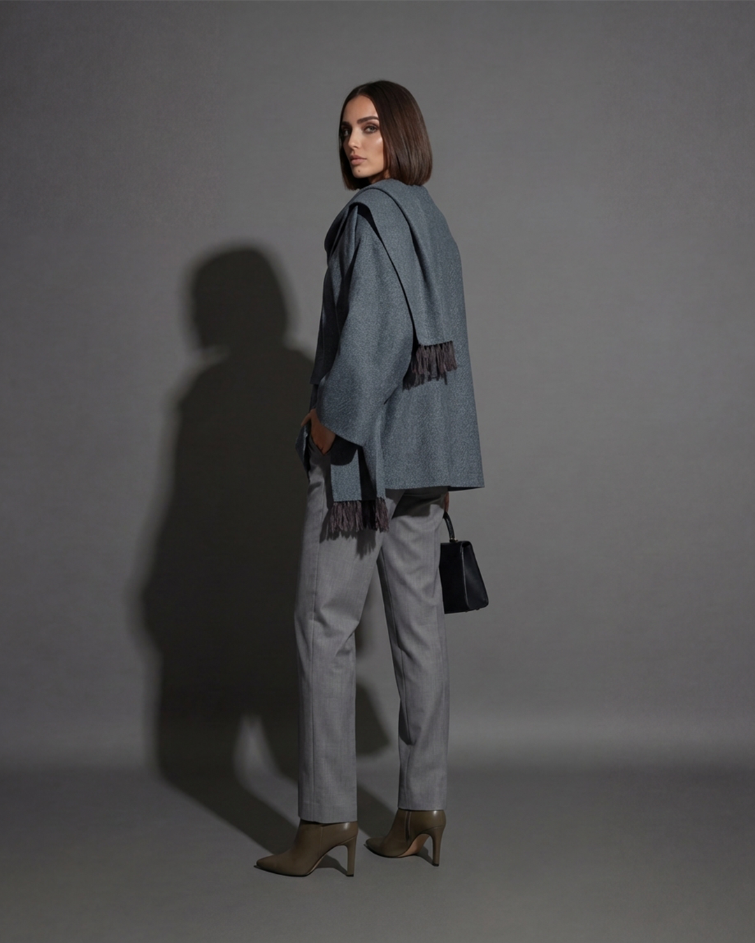 Scarf-Detail Tweed Top