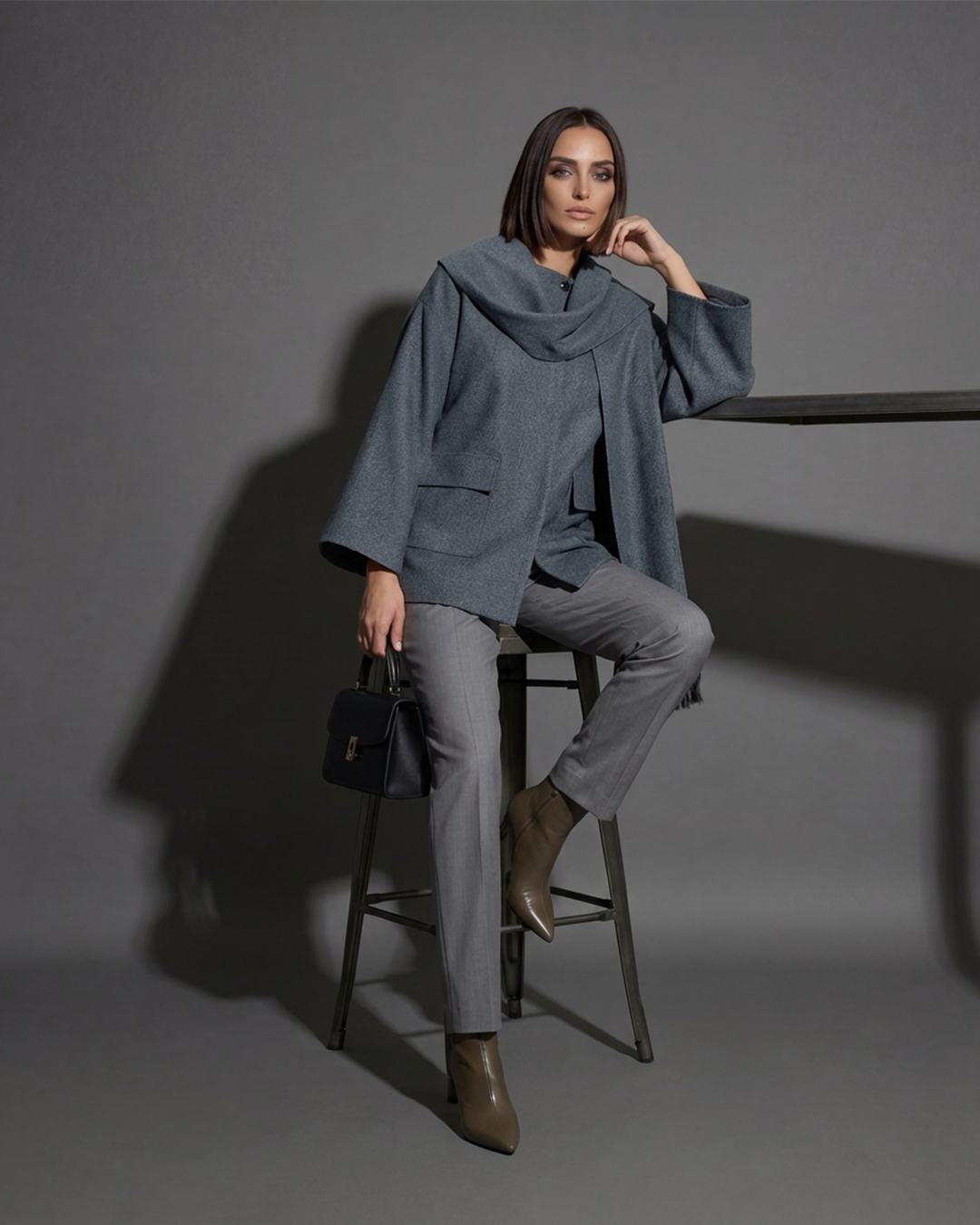 Scarf-Detail Tweed Top