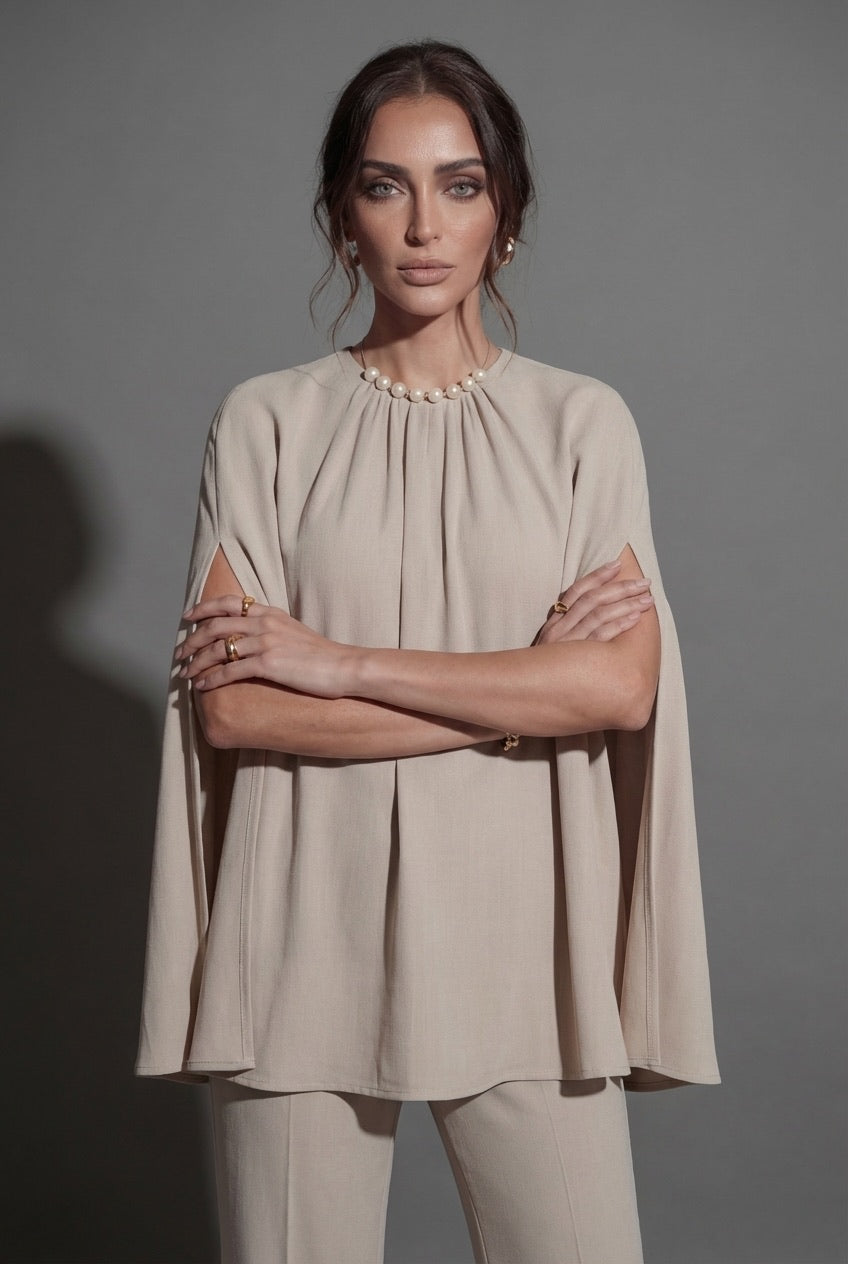 Pearl Embellished Cape Set