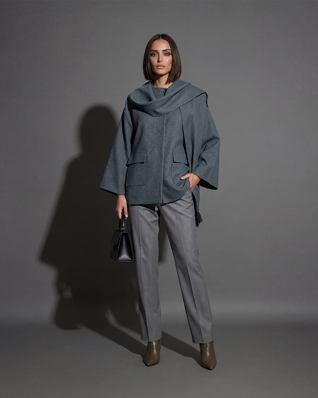 Scarf-Detail Tweed Top