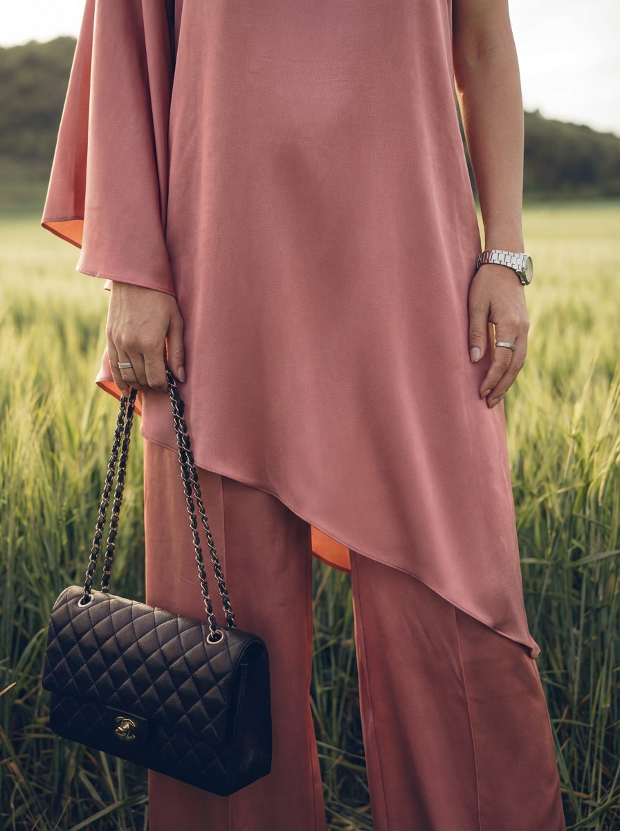 Asymmetric Mulberry Silk Tunic with Pants