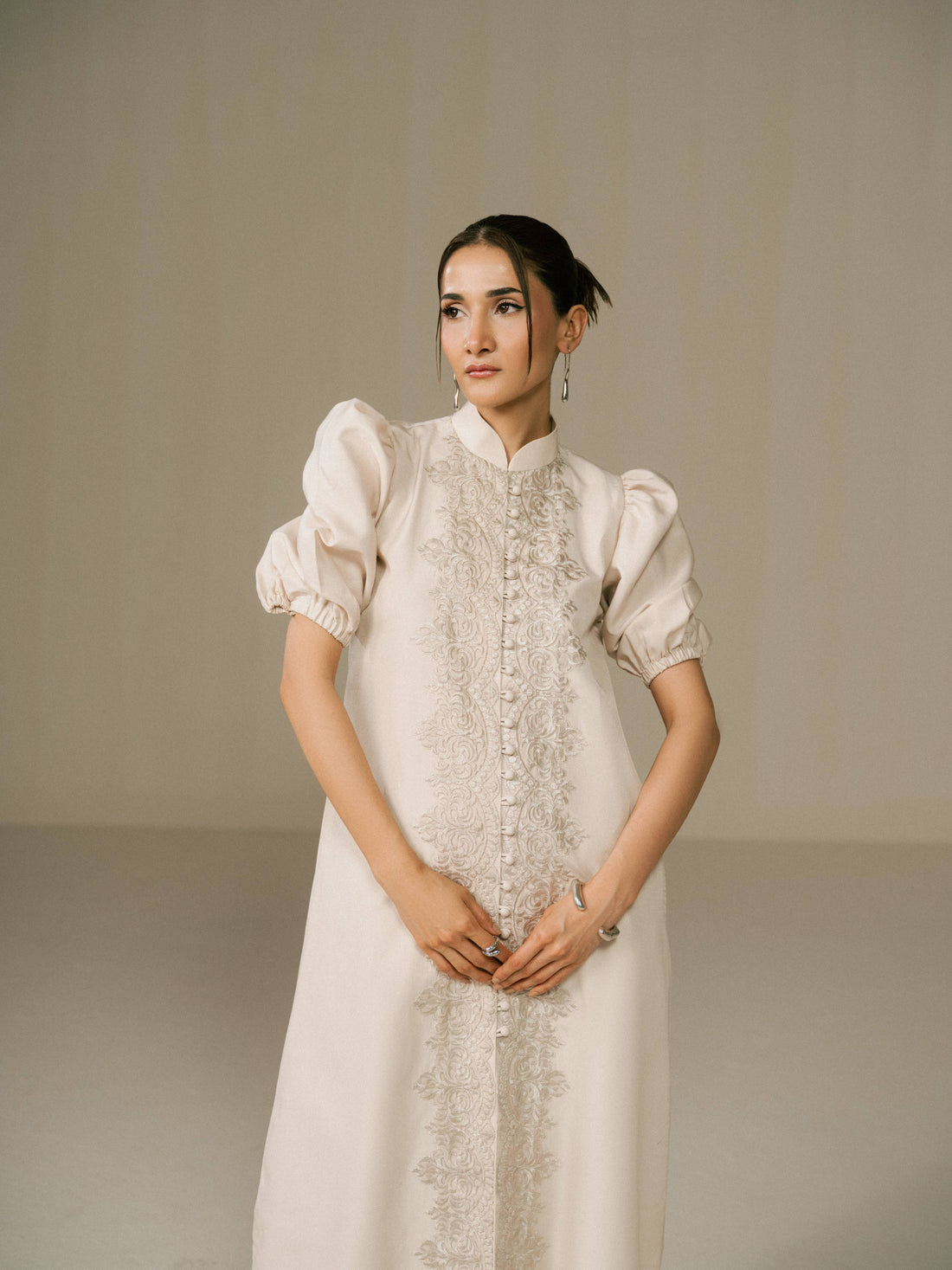 embroidered ivory dress Ivory Floral Embroidered Tulle Wedding Dress with A-Line Skirt and Deep V-Neck W2222 Ivory / US18W