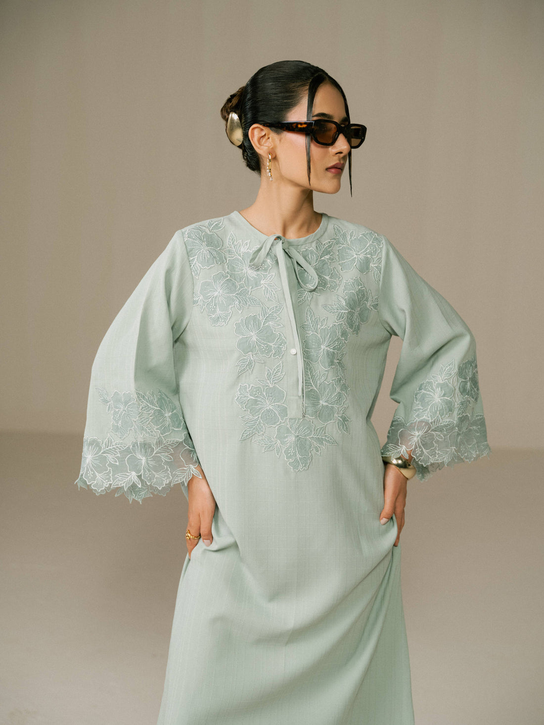 Mint Blossom Lace Kaftan
