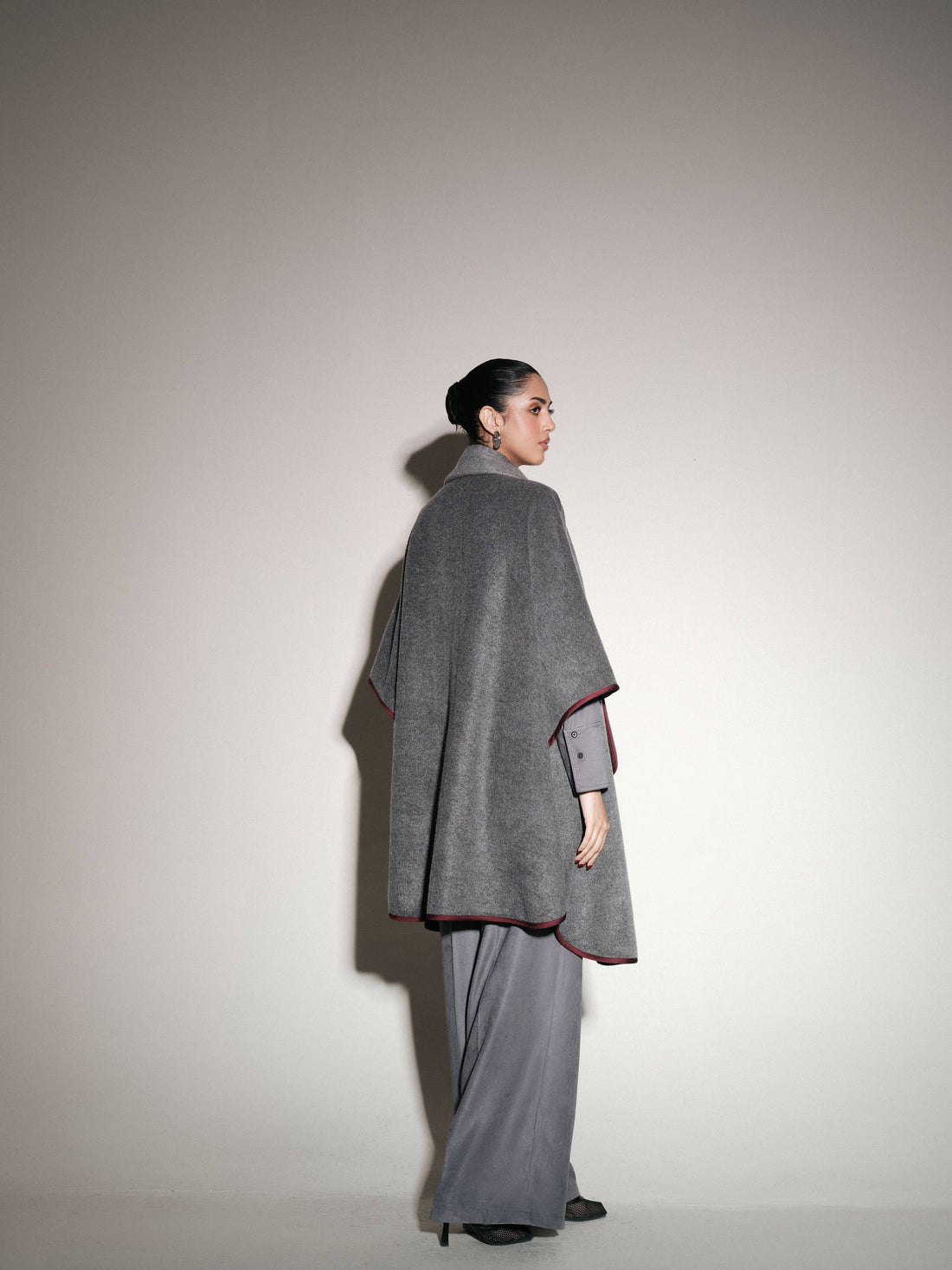 Reversible Wool Blend Cape