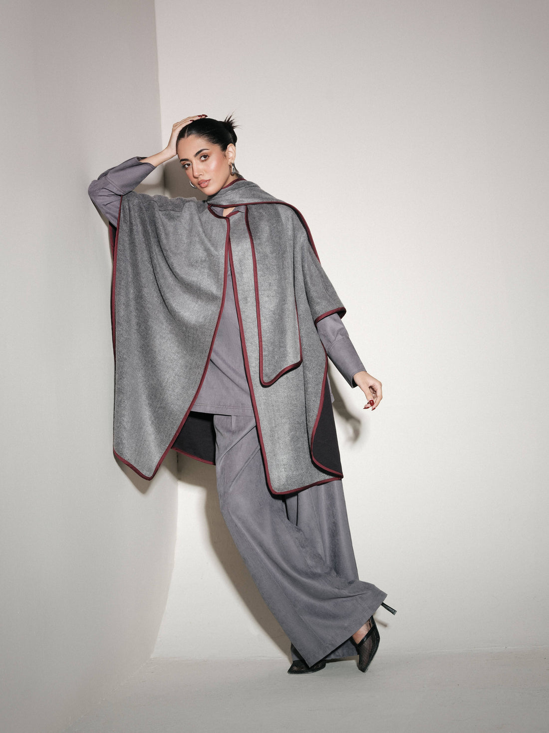 Reversible Wool Blend Cape