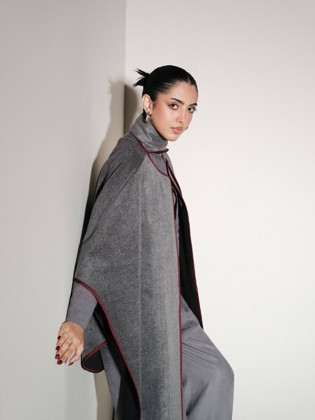 Reversible Wool Blend Cape