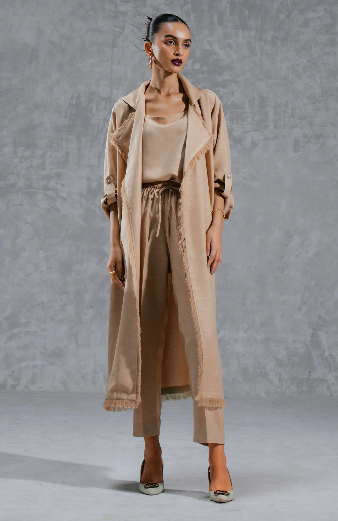 Frayed Trim Shrug Set