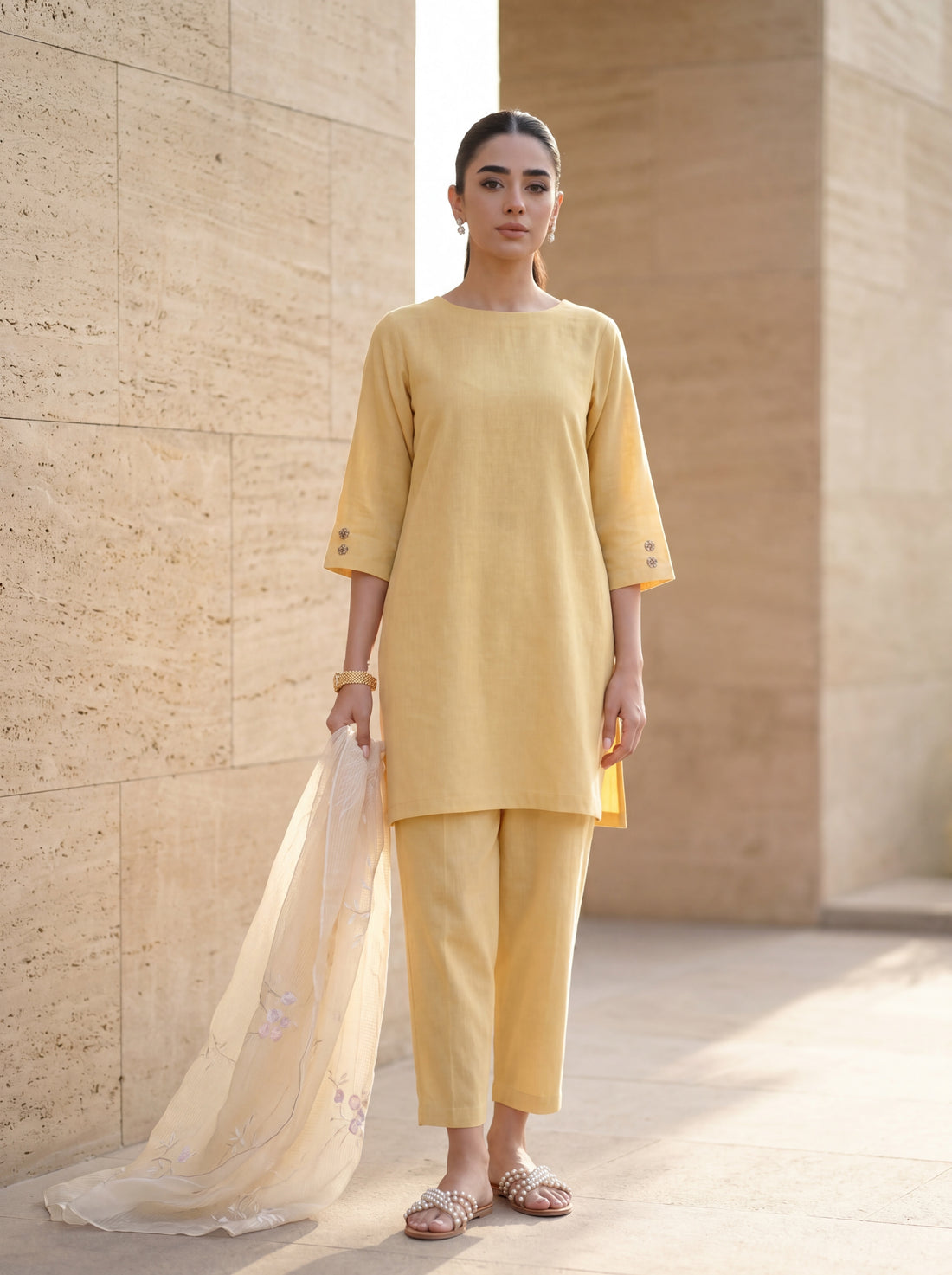 2-piece linen set: relaxed kurta with tapered pants