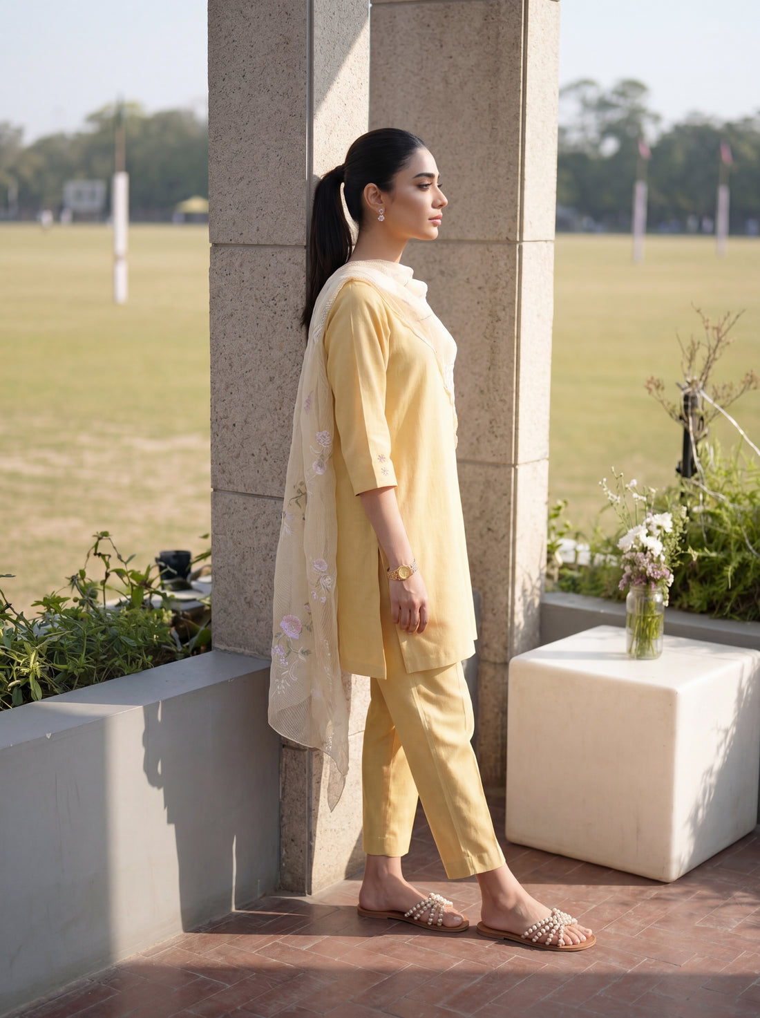 2-piece linen set: relaxed kurta with tapered pants