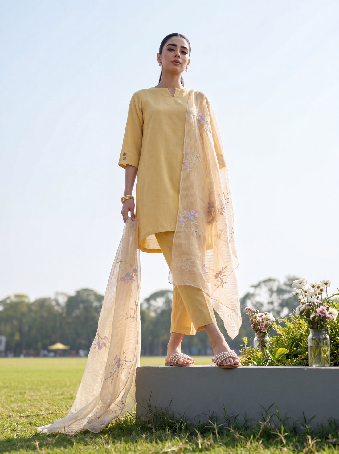 2-piece linen set: relaxed kurta with tapered pants