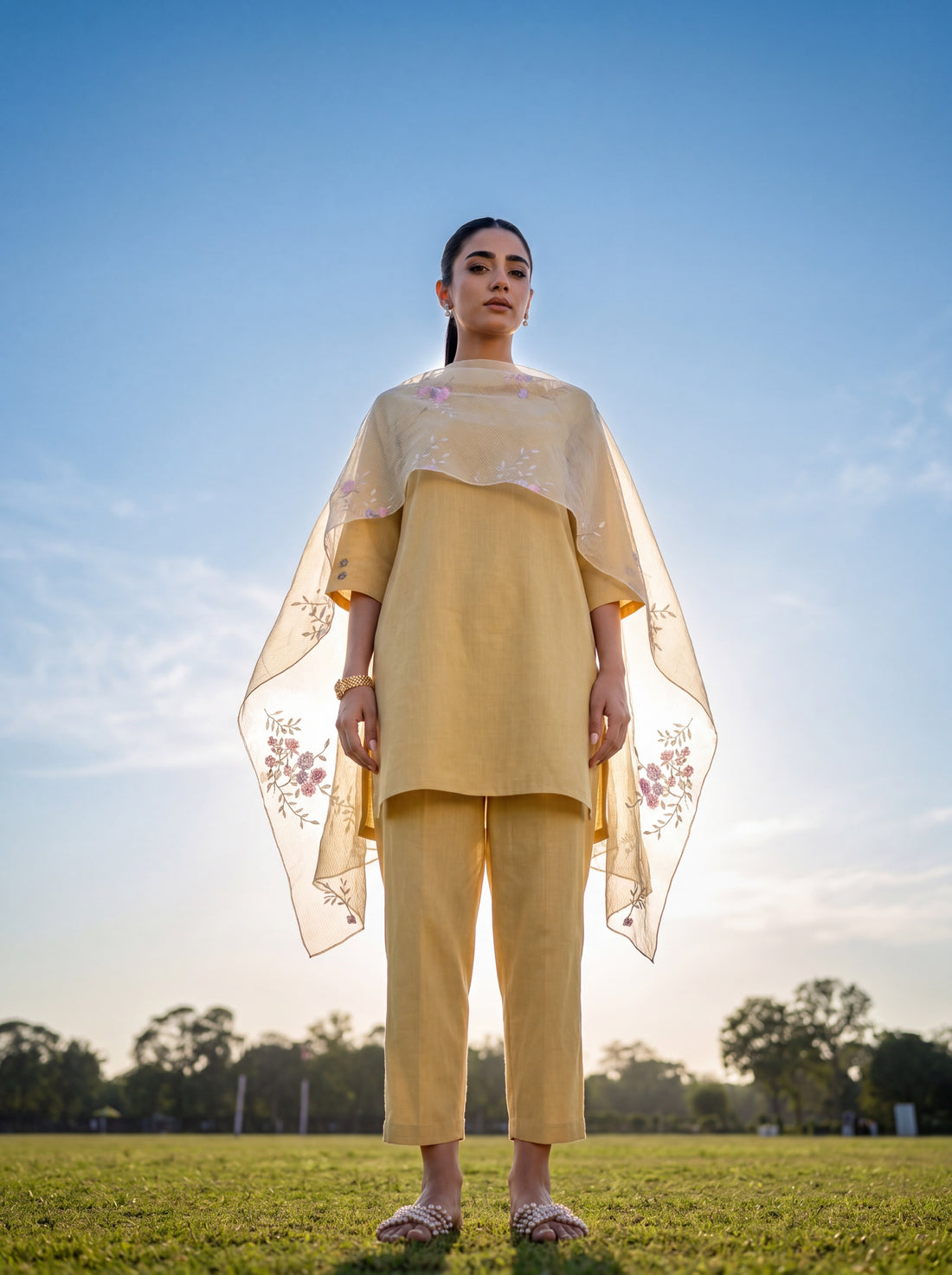 2-piece linen set: relaxed kurta with tapered pants