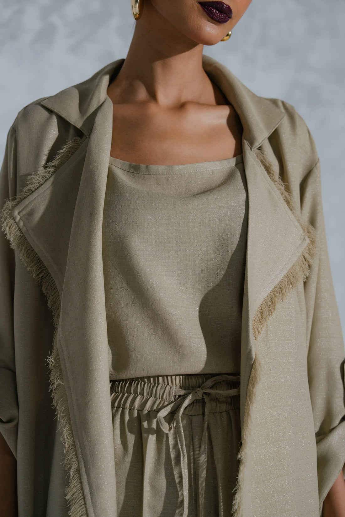 Frayed Trim Shrug Set