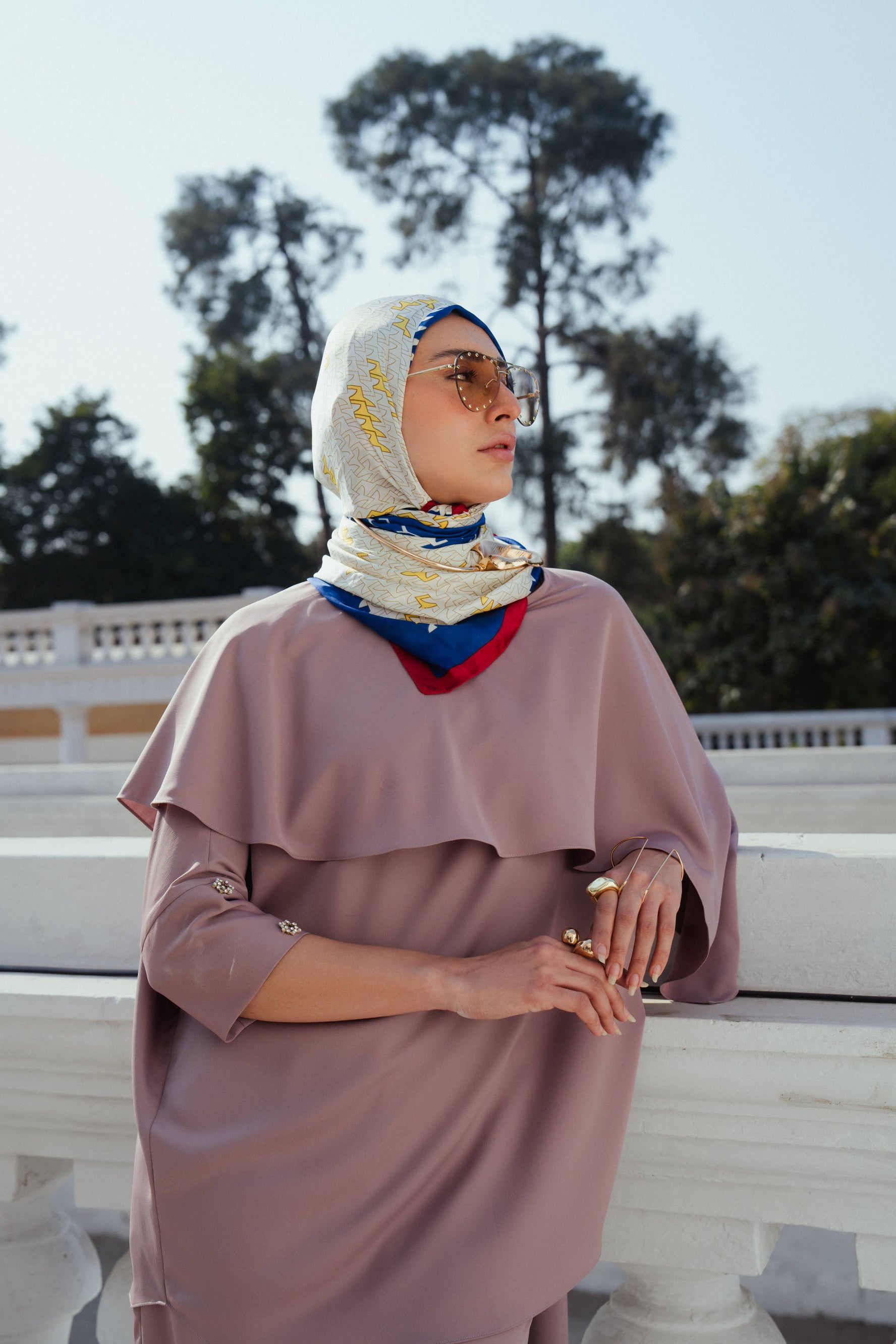 Solid Cape Blouse Set