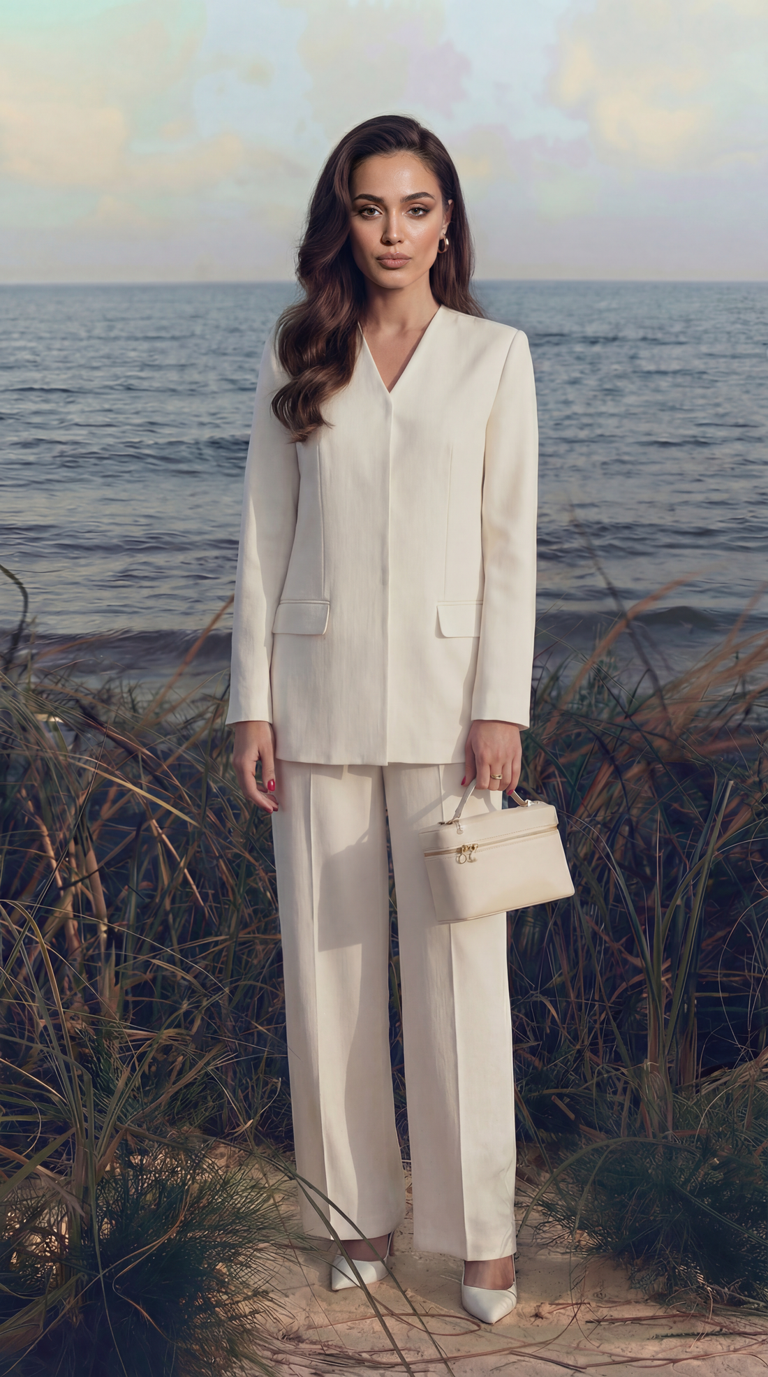 Ivory Silk Blazer Set